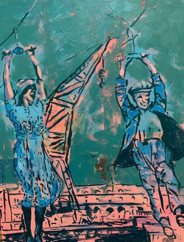 Tirolina en 1932 sobre la grua Sansón