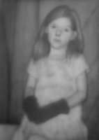 Little girl wearing black gloves