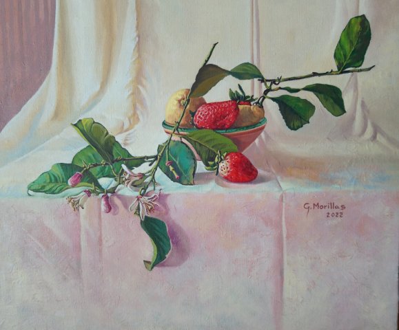 Bodegón con fresas y azahar