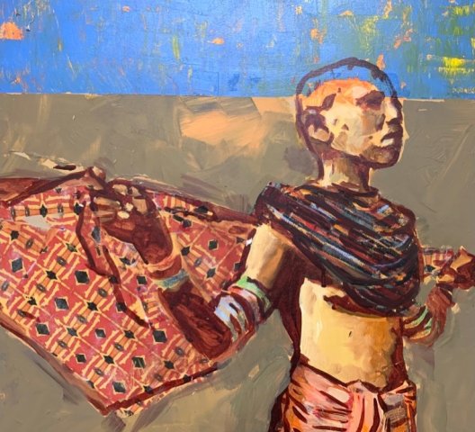 Mujer con tela al viento 